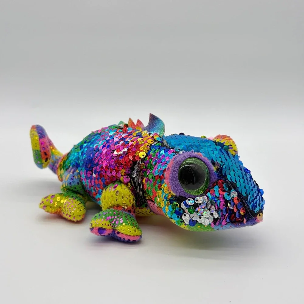 Ty Beanie Babies Karma The Chameleon Flippables‎ Plush Toy Rainbow Sequin Eyes